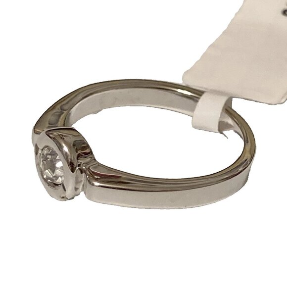 Silver Cubic Zirconia Solitaire Promise Ring Size 8 Bezel Set Rhodium Plated USA - Picture 4 of 9